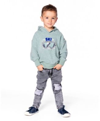 Boy Super Soft Hooded Brushed Jersey Sweatshirt with Graphic Print Green - Toddler|Child