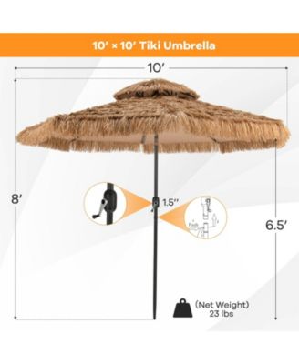 10 ft Hawaiian Style Solar Lighted Thatched Tiki Patio Umbrella