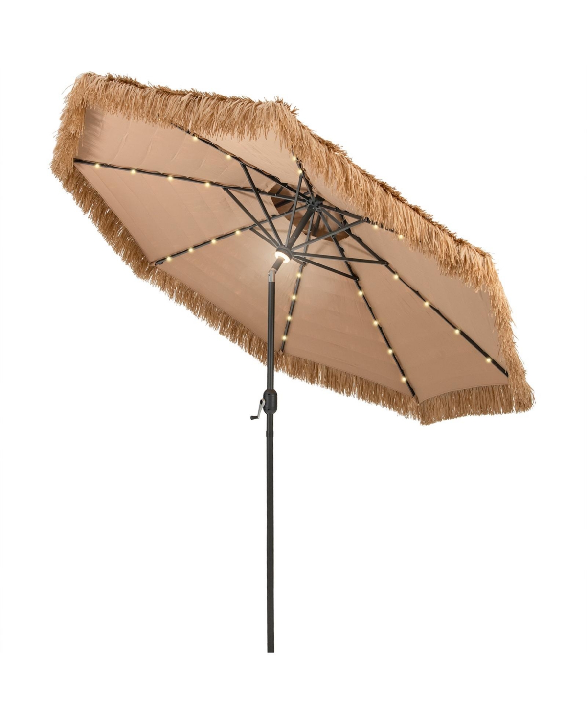 10 ft Hawaiian Style Solar Lighted Thatched Tiki Patio Umbrella - Natural