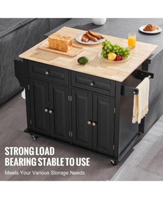 Mobile Kitchen Cart with Solid Wood Top, Storage Cabinet, Spice and Towel Rack