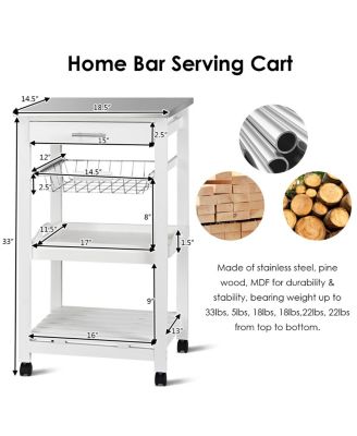 Kitchen Island Cart with Stainless Steel Tabletop and Basket