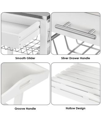 Kitchen Island Cart with Stainless Steel Tabletop and Basket