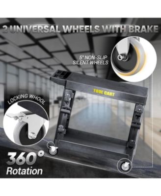 46" 2-Tier Flat Top Rolling Tool Cart with Wheels, Industrial PP Service Tool Cart