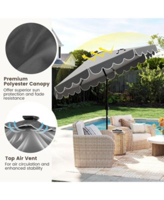 9.3 FT Solar Patio Umbrella w/ 32 LED Lights & Vented Top & Ruffles