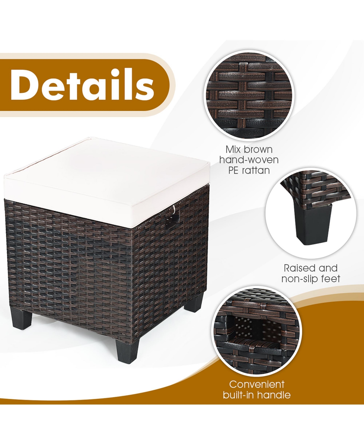 2PCS Patio Rattan Ottoman Cushioned Seat