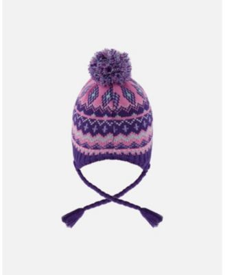 Girl Lined Peruvian Knit Pompom Hat Purple and Pink - Toddler|Child