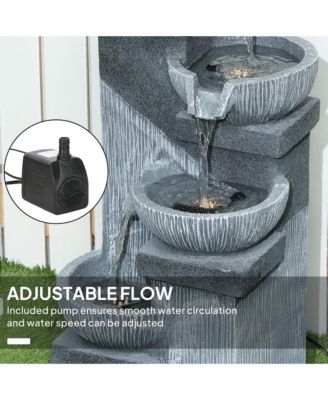 4-Tier 33.5" Outdoor Waterfall Fountain with LED Lights, Pump