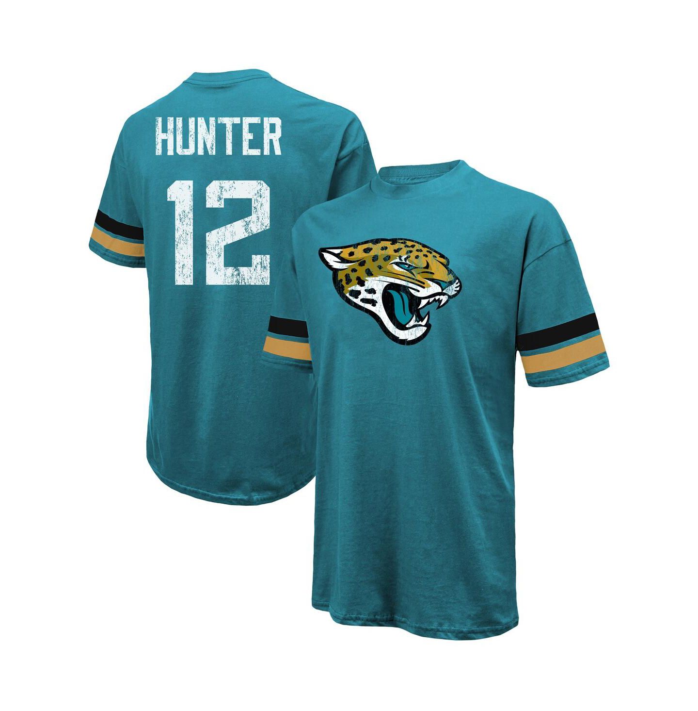 Мужская футболка Majestic Threads Travis Hunter Teal Jacksonville Jaguars 2025 NFL Draft First Round Pick Oversized — фото 1