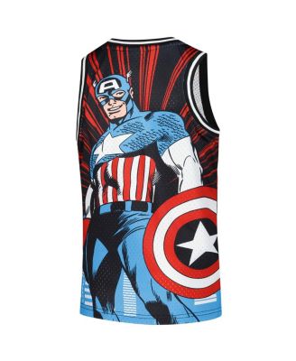 Big Boys and Girls Black Captain America Big Print Mesh Fashion Jersey
