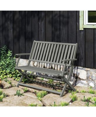 Wood Outdoor Bench, 2-Person Foldable Patio Garden Bench,