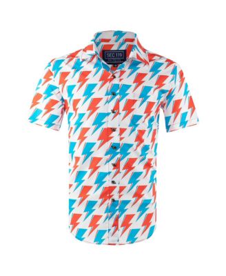 Men's White David Bowie Red and Blue Bolt Button-Down Shirt