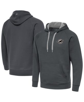 Antigua - Men's Charcoal Miami Dolphins Brushed Carbon Victory Pullover Hoodie