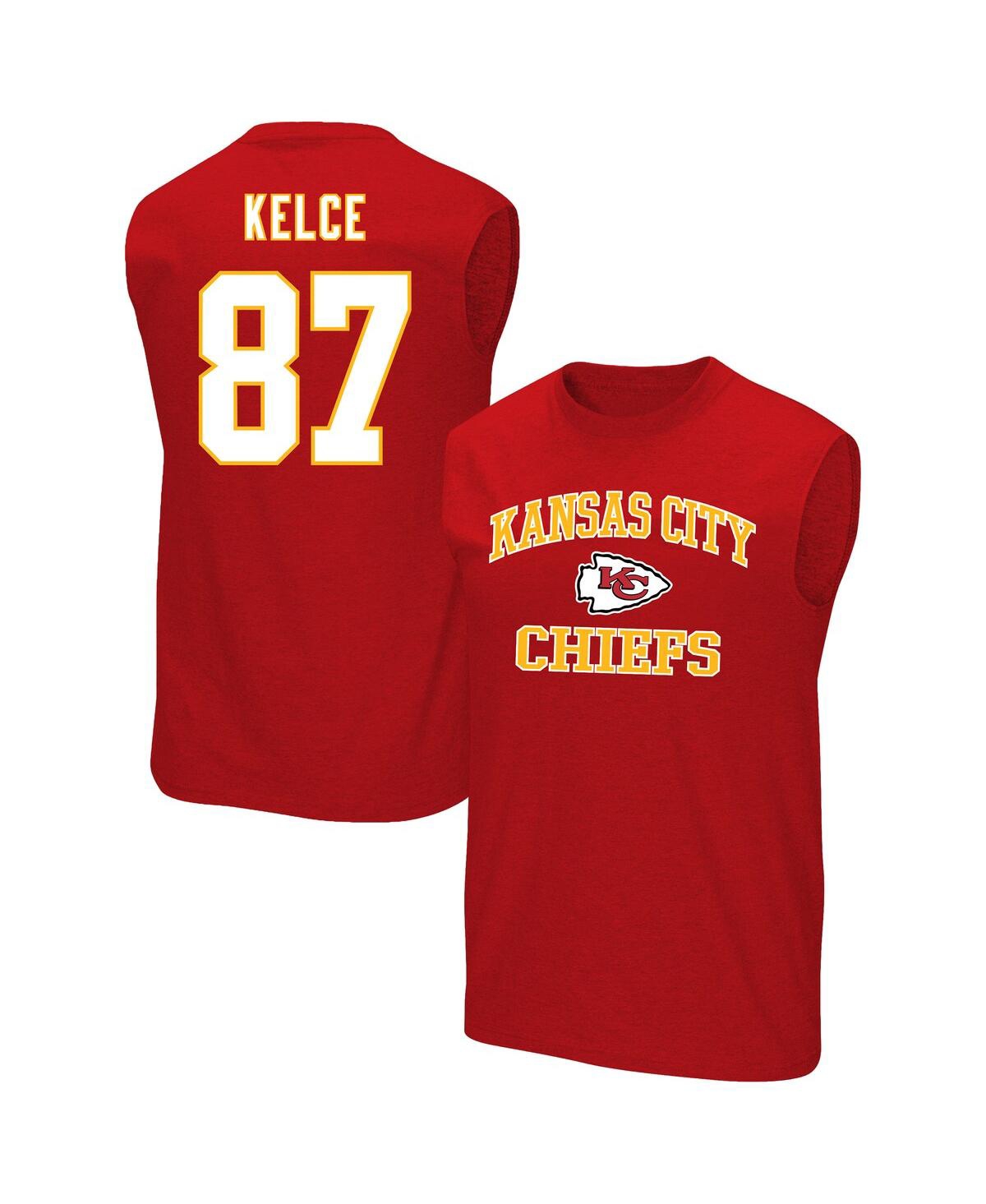 Men's Travis Kelce Red Kansas City Chiefs Big Tall Player Name Number Muscle Tank Top T-Shirt - Red
