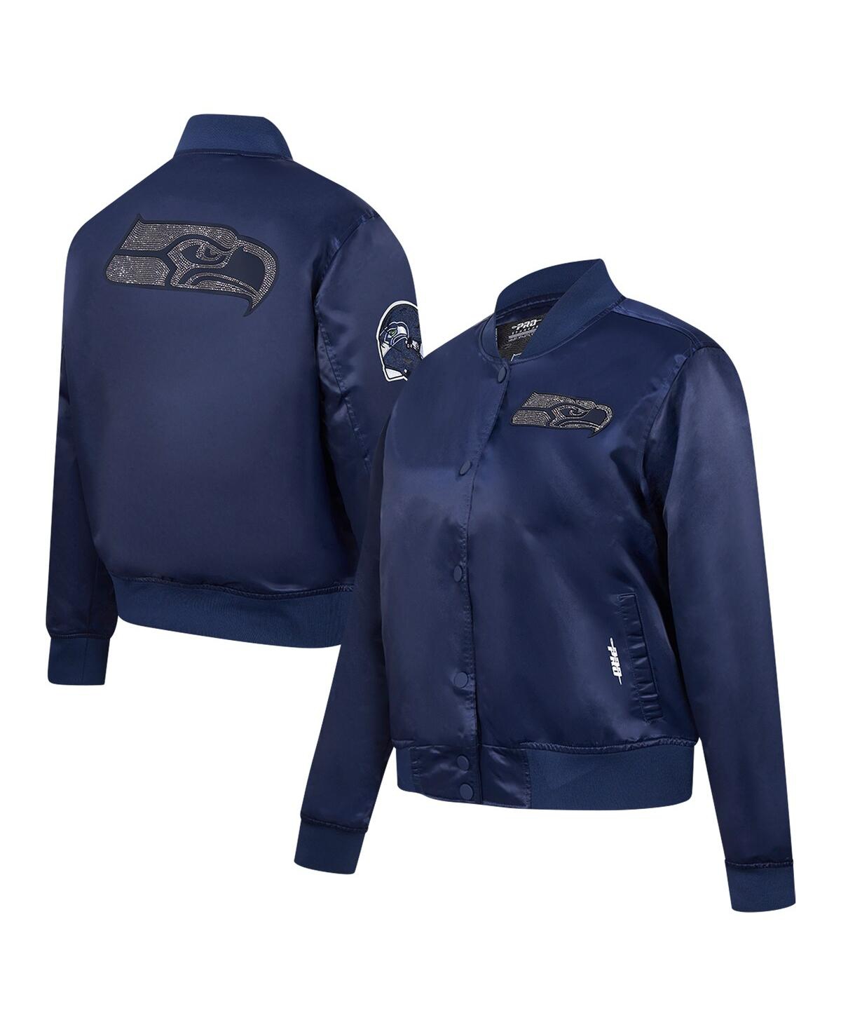 Women's College Navy Seattle Seahawks Jeweled Satin Full-Snap Jacket - College Navy