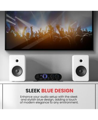 Bluetooth Mini Blue Compact Audio Amplifier - Aux Input, Push-Type Terminals, Includes Power Adapter, 90 Watt Amp
