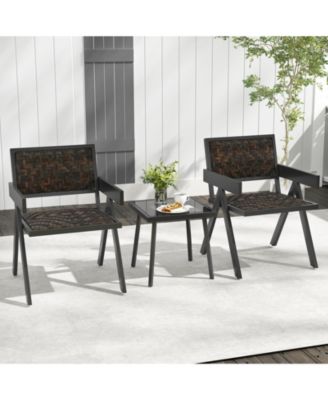 3 Pieces Patio Wicker Bistro Set with Quick-Drying Foam