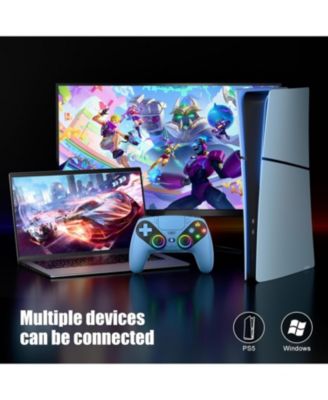 RGB Wireless Controller for PS5/PC, Bluetooth, Dynamic Vibration, 6-Axis Motion, 3.5mm Audio Jack, Turbo, 1000mAh Battery, Speaker - Blue