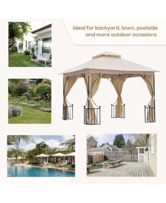 10'x10' Garden Gazebo, Patio Party Shelter, 2 Tier Roof,