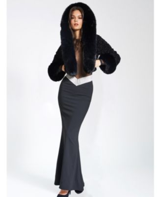 Women's Kali Black Cropped Faux Fur Jacket With Hood