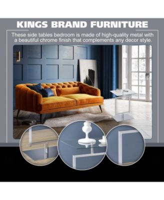 Side End Table with Metal Base and Tempered Glass Top