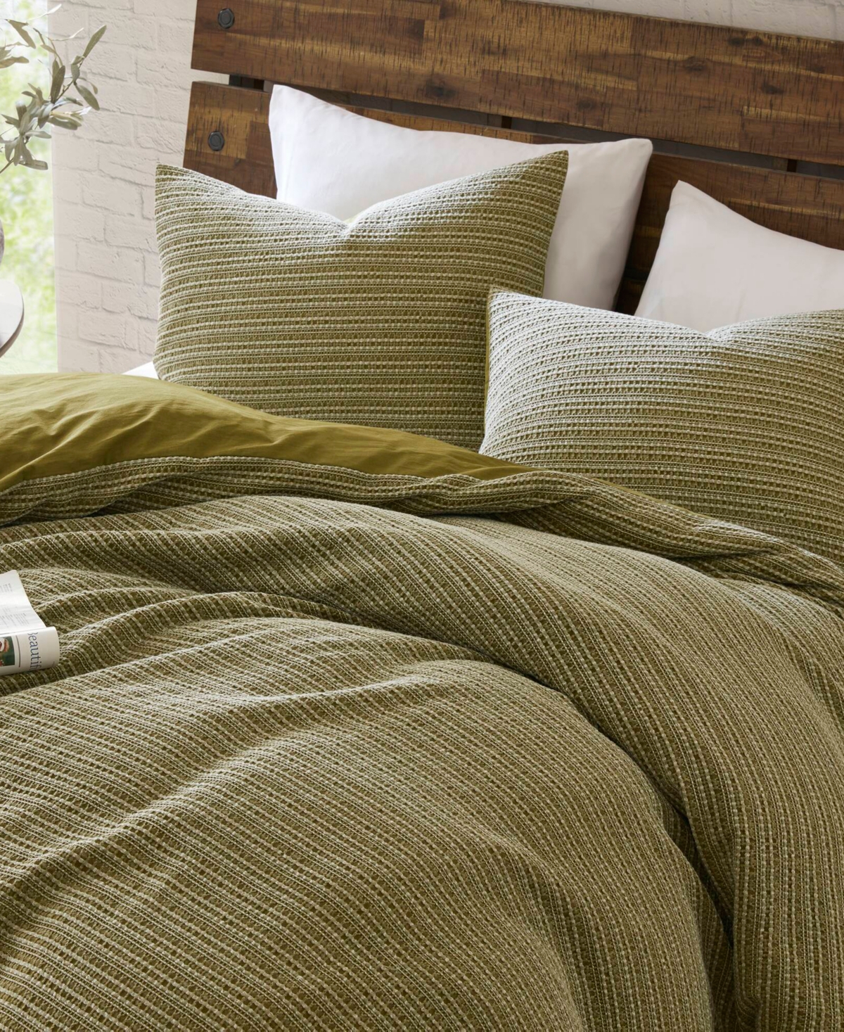 Woolrich Lyon Waffle Washed 3-pc. Duvet Cover Set, King/california King In Green