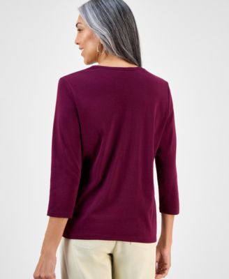 Petite V-Neck 3/4-Sleeve T-Shirt, Created for Macy's