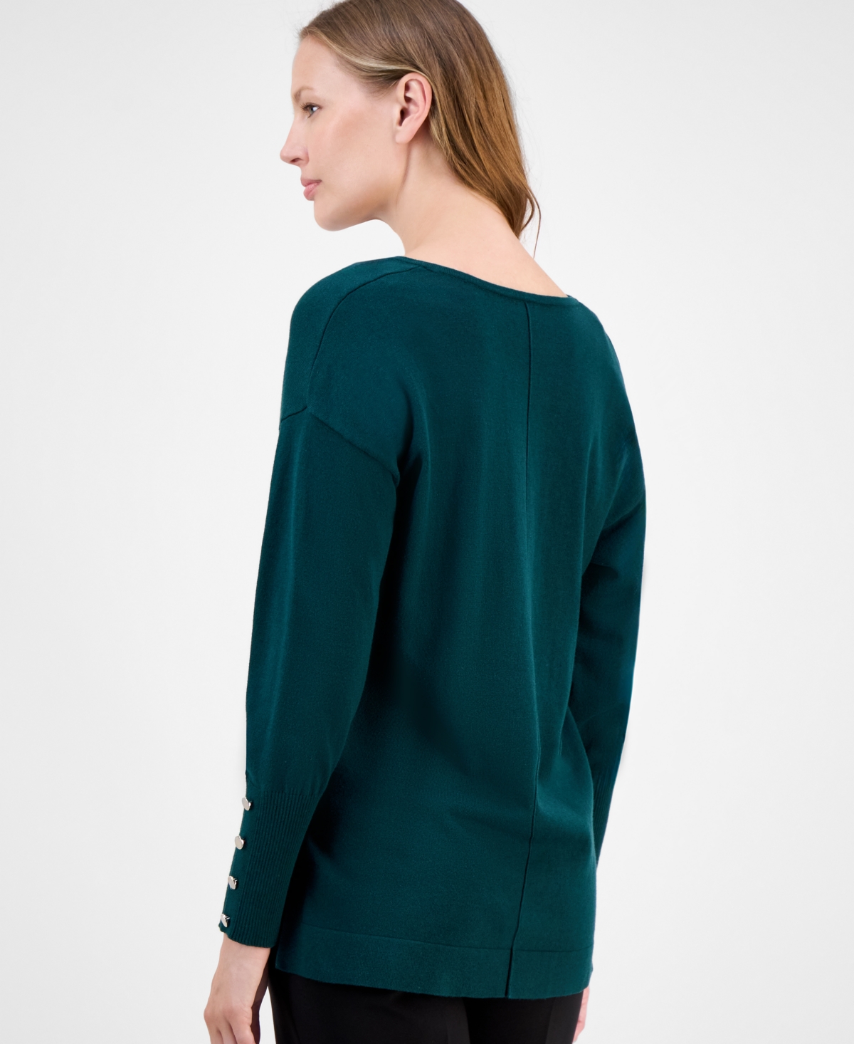 Ak Anne Klein Women's Button-cuff V-neck Top In Green