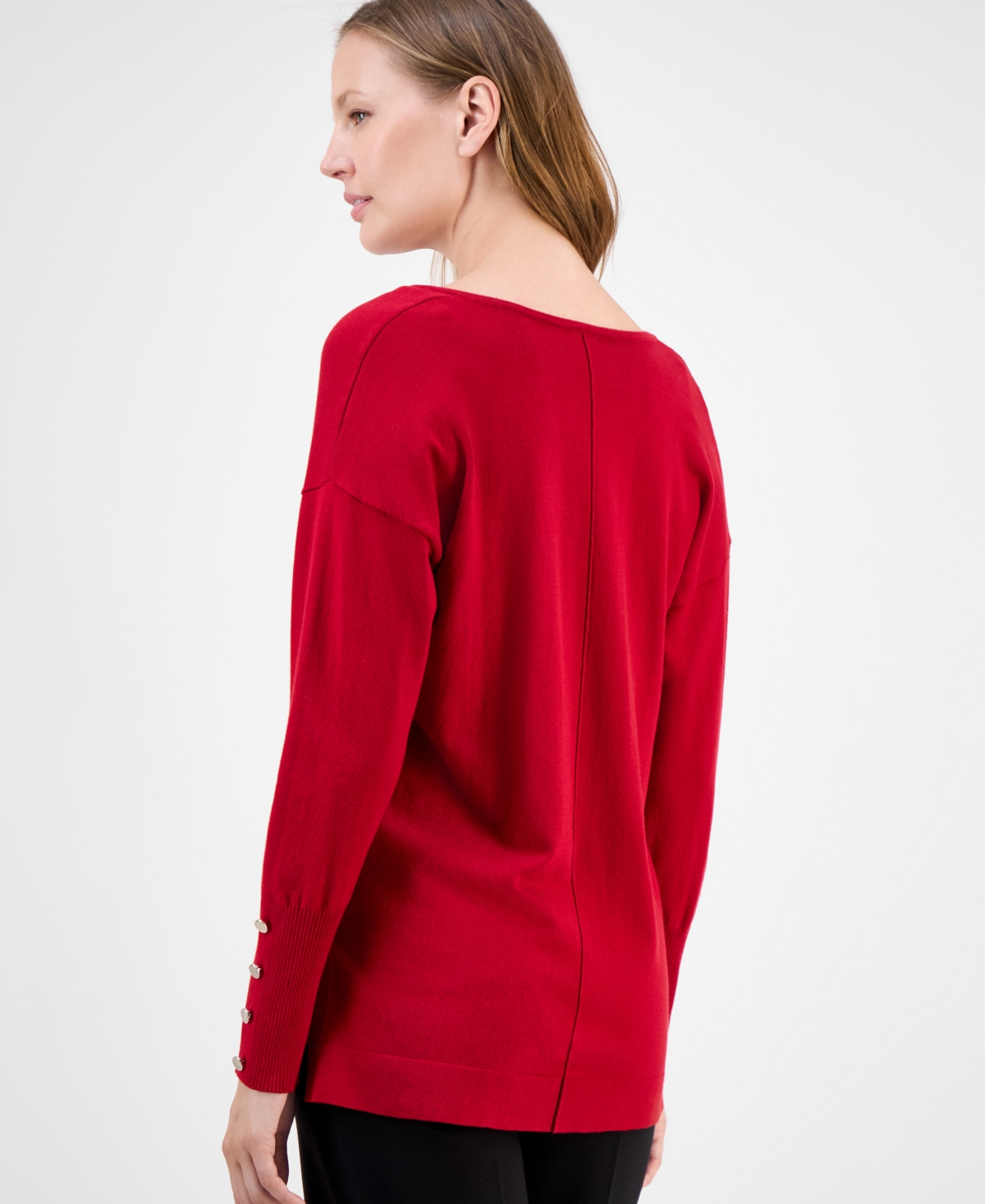 Ak Anne Klein Women's Button-cuff V-neck Top In Red