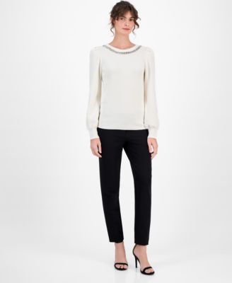 Women's Embellished Puff-Sleeve Sweater