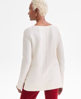 Petite Seam-Front Boat-Neck Luxsoft Sweater