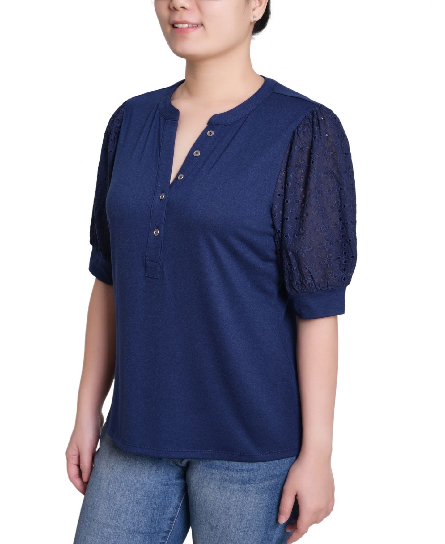 Женский топ NY Collection Puff Elbow Sleeve, цвет: Тёмно-синий — фото 3