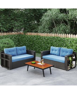 Convertible Foldable Wicker Outdoor Sofa with Storage Shelves