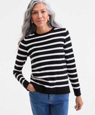 Style & Co - Women's Striped Long-Sleeve Crewneck Sweater