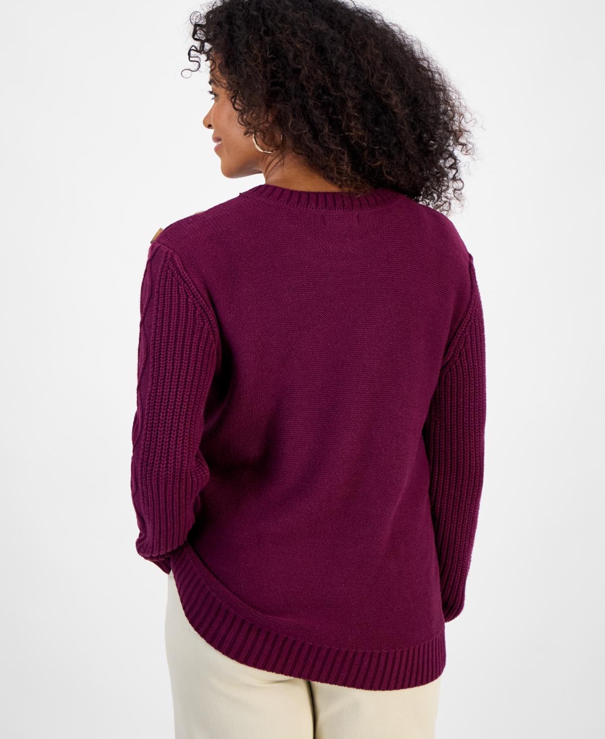 Style & Co Women's Button-trim Cable-knit Sweater, Macy's Exclusive In Purple