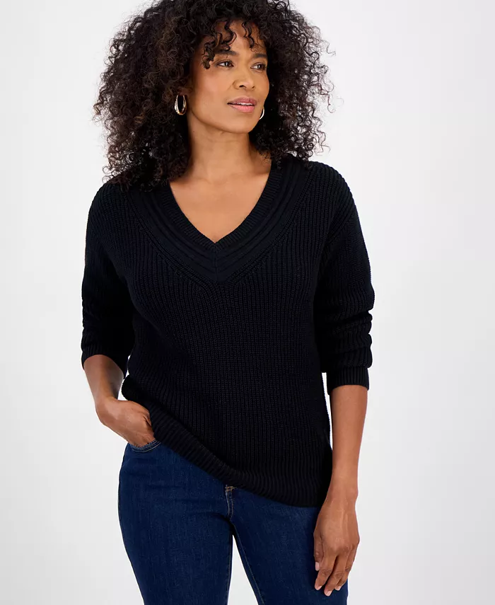 Petite Textured Stitch V-Neck Sweater - thumbnail 9