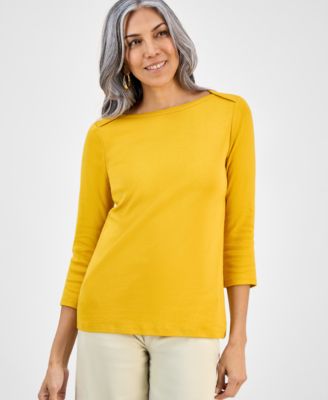 Women's Pima Cotton 3/4-Sleeve Boat-Neck Top, PP-4X, Created for Macy's