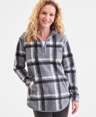 Style & Co - Women's Plaid Quarter-Zip Long-Sleeve Jacket