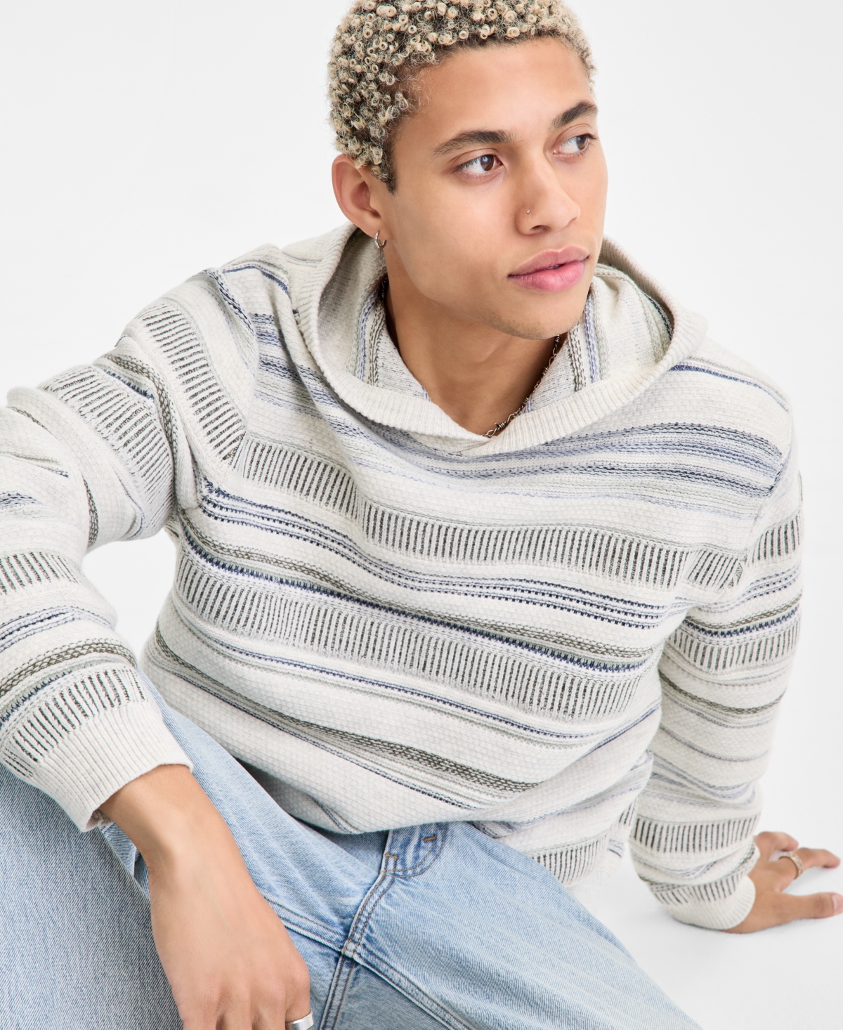 Sun + Stone Men's Francis Striped Long-sleeve Hooded Sweater, Macy's Exclusive In Gray
