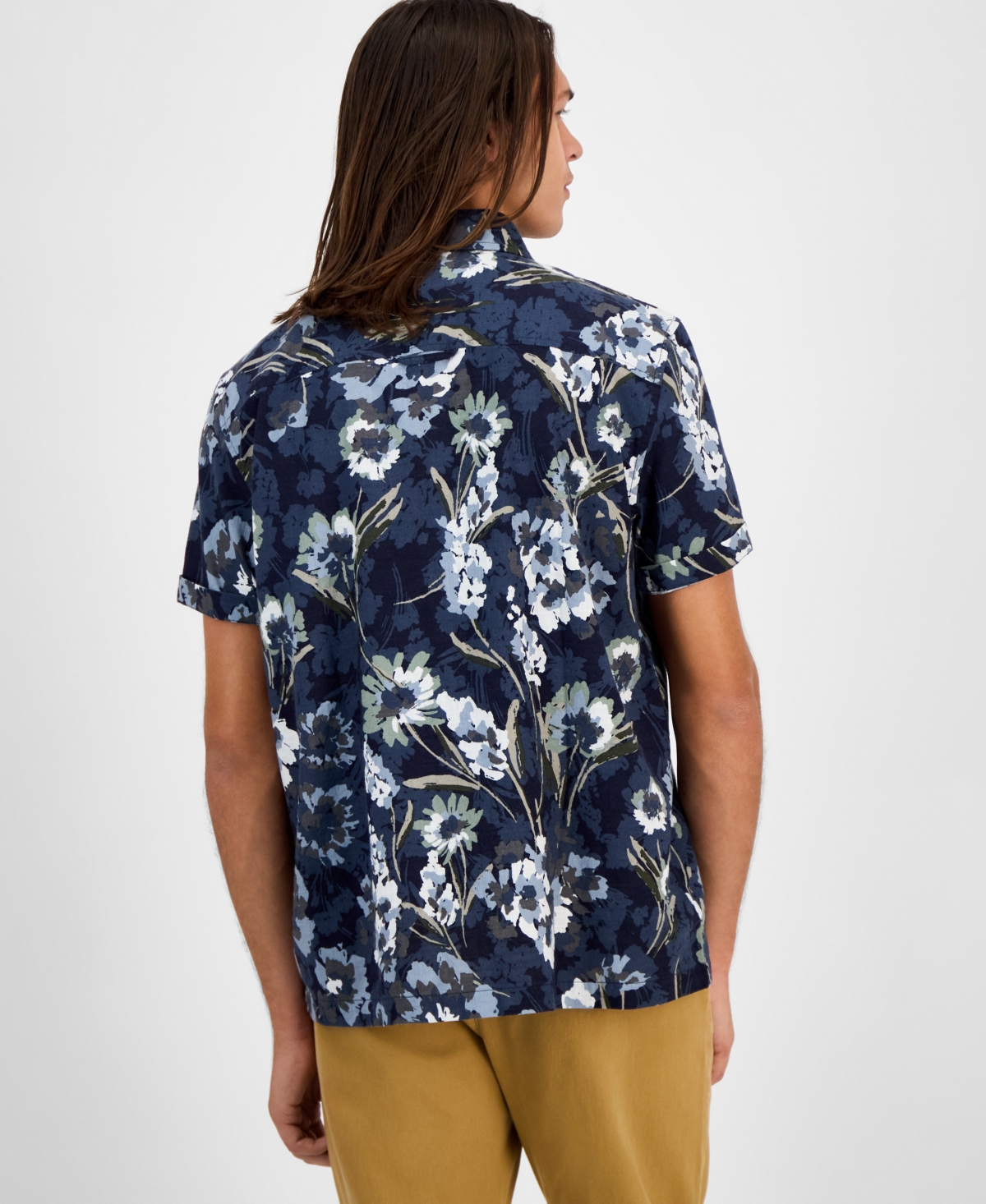 Sun + Stone Men's Floral-print Short-sleeve Shirt, Macy's Exclusive In Blue