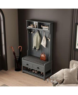 Grey countryside style multifunctional hall tree clothes hat rack