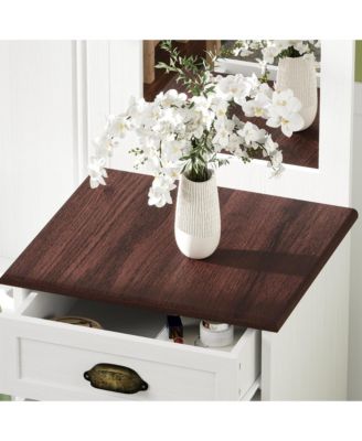 White multifunctional hall tree with mirror and hooks