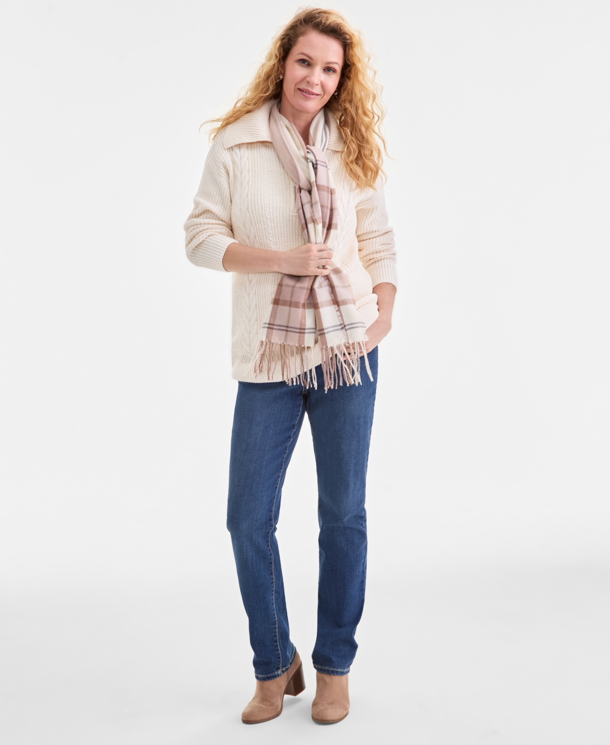 Style & Co Women's Quarter-zip Cable-knit Sweater, Macy's Exclusive In Brown