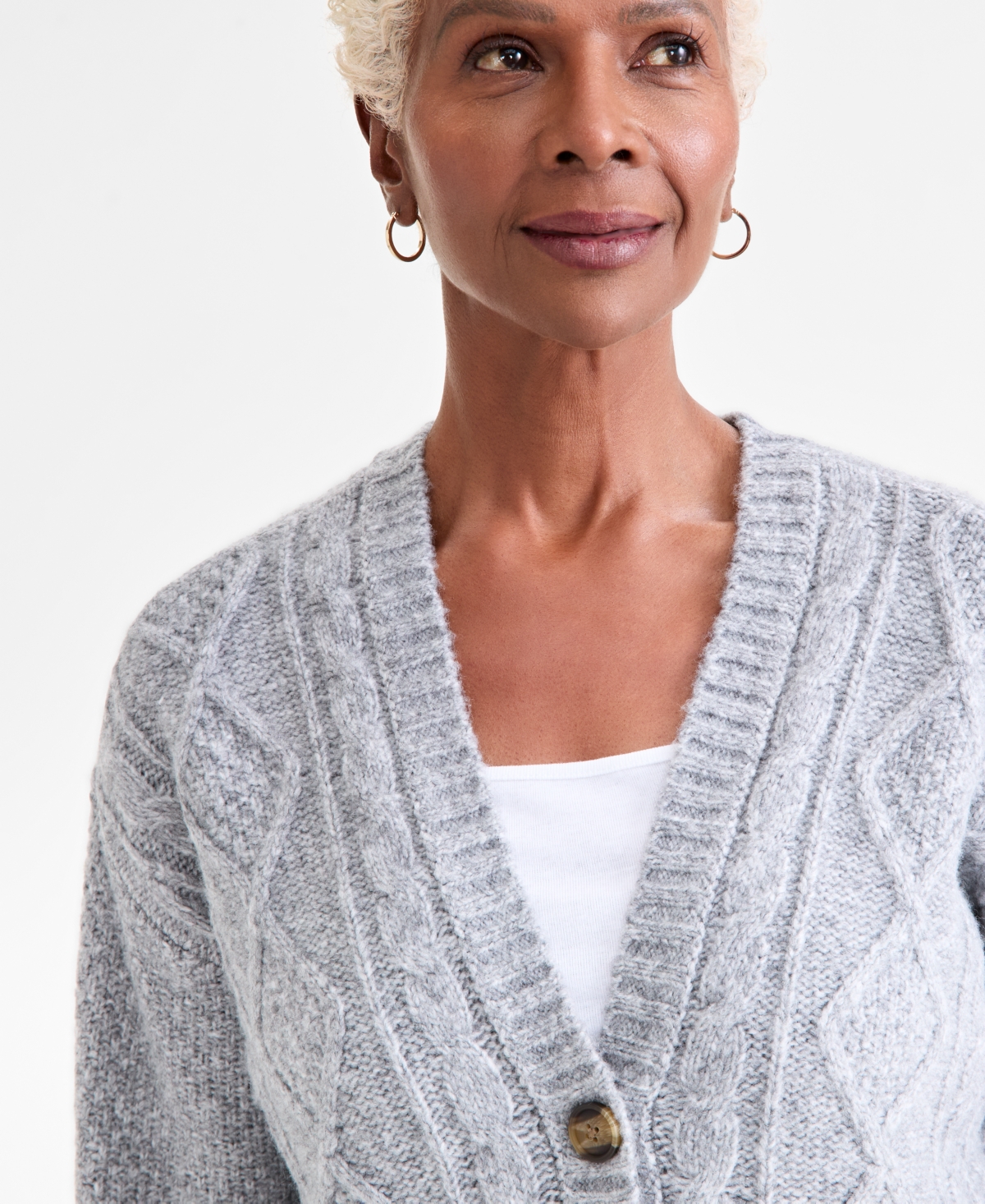 Style & Co Women's Chunky Cable-knit Cardigan, Macy's Exclusive In Gray