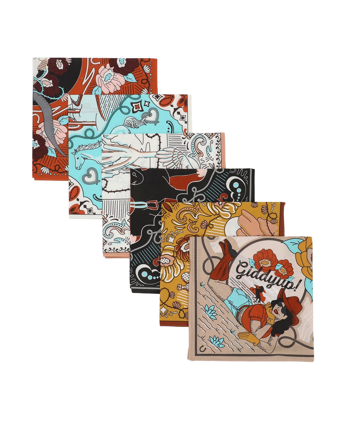 Western Print 22&#x22; x 22&#x22; 6-Pack Bandana Set - Western print