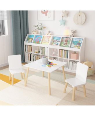 Kids Table and 2 Chairs Set, 3 Pieces Toddler Table and Chair Set, Wooden Activity Play Table Set (White)