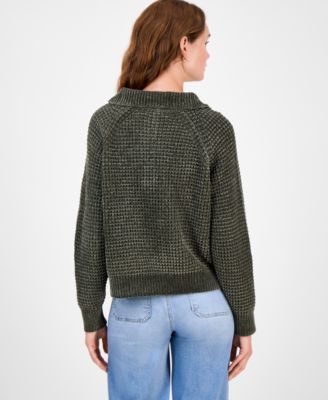 Juniors' Snap-Front Chenille Long-Sleeve Sweater 