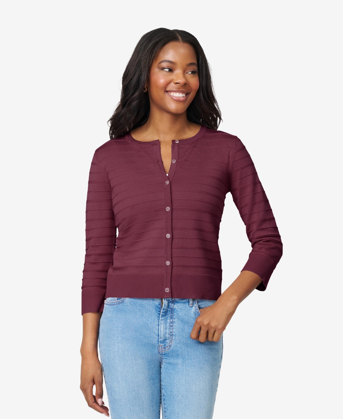 Melissa Paige Women's Ottoman-rib 3/4-sleeve Crewneck Cardigan In Red