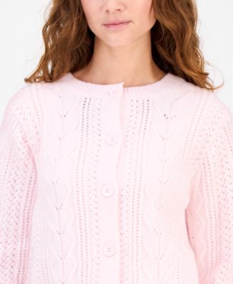 Juniors' Cable-Knit Button-Front Lady Cardigan 