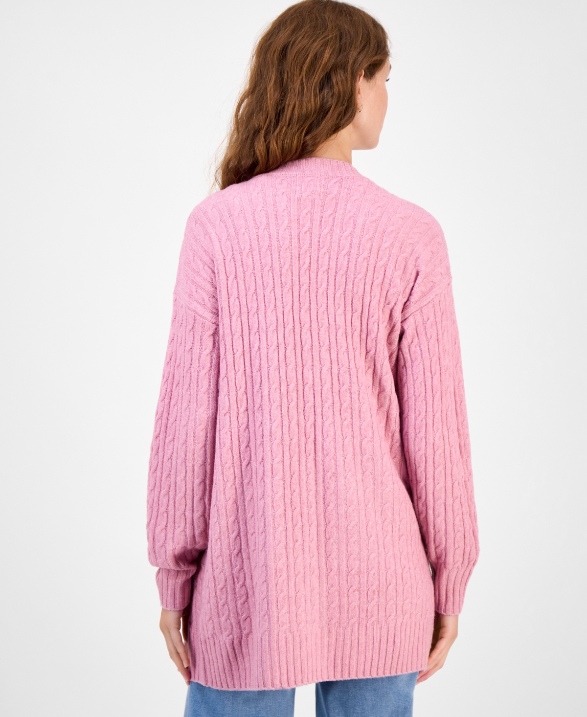 Hippie Rose Juniors' Open-front Long-sleeve Midi Cardigan In Purple