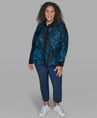 KARL LAGERFIELD PARIS Plus Size Trim Printed Woven Top